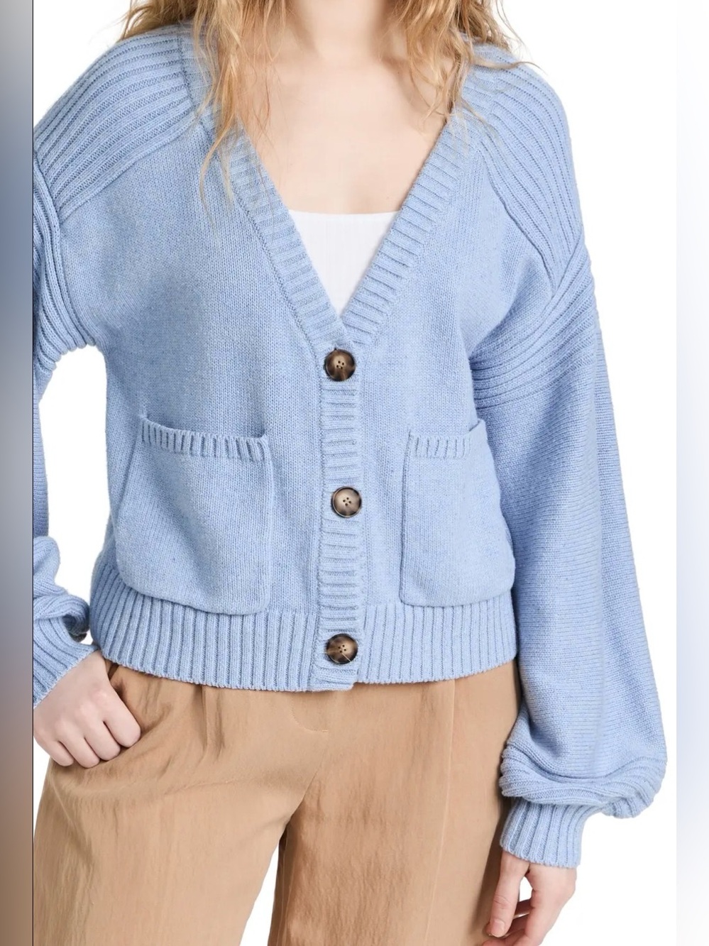 NAADAM Powder Blue Donegal Cardigan Cotton Silk Blend Chunky Knit L